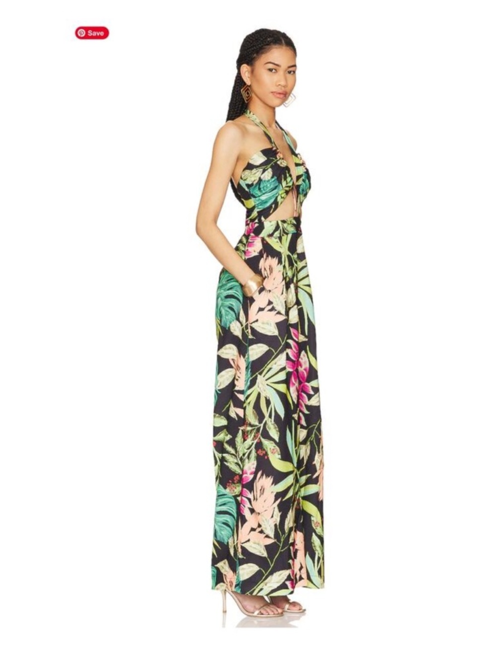 PatBO Tropical Halter Cutout Jumpsuit with Pink & Green Print - Picture 2 of 7